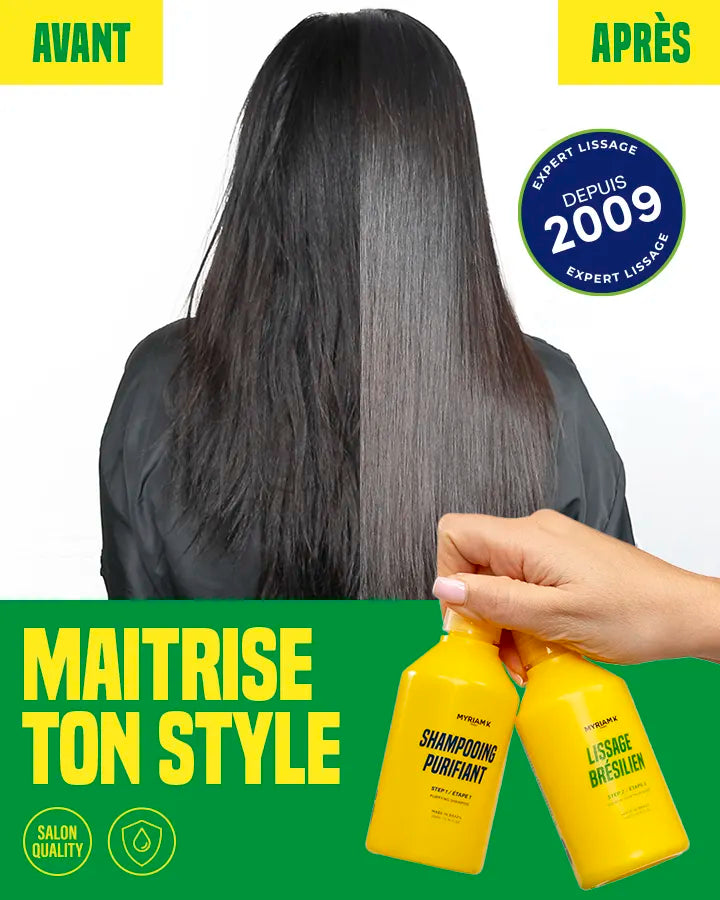 Kit de lissage brésilien Myriam•K Paris – pour des cheveux lisses, disciplinés et sans frisottis.