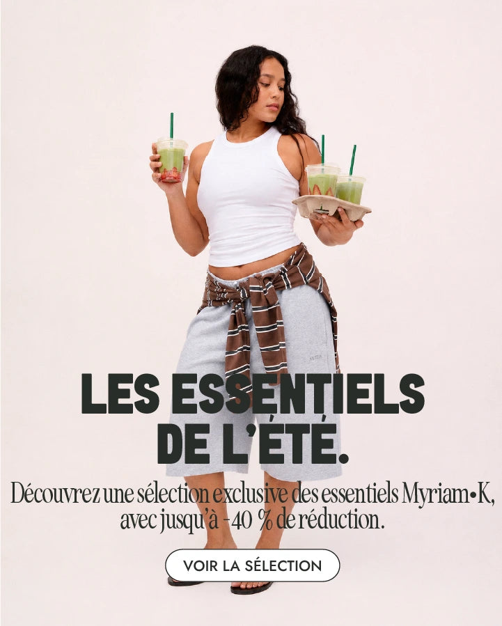 Les Essentiels de l'Été Myriam K Paris mettant en avant une sélection de soins capillaires avec jusqu'à -40 %.