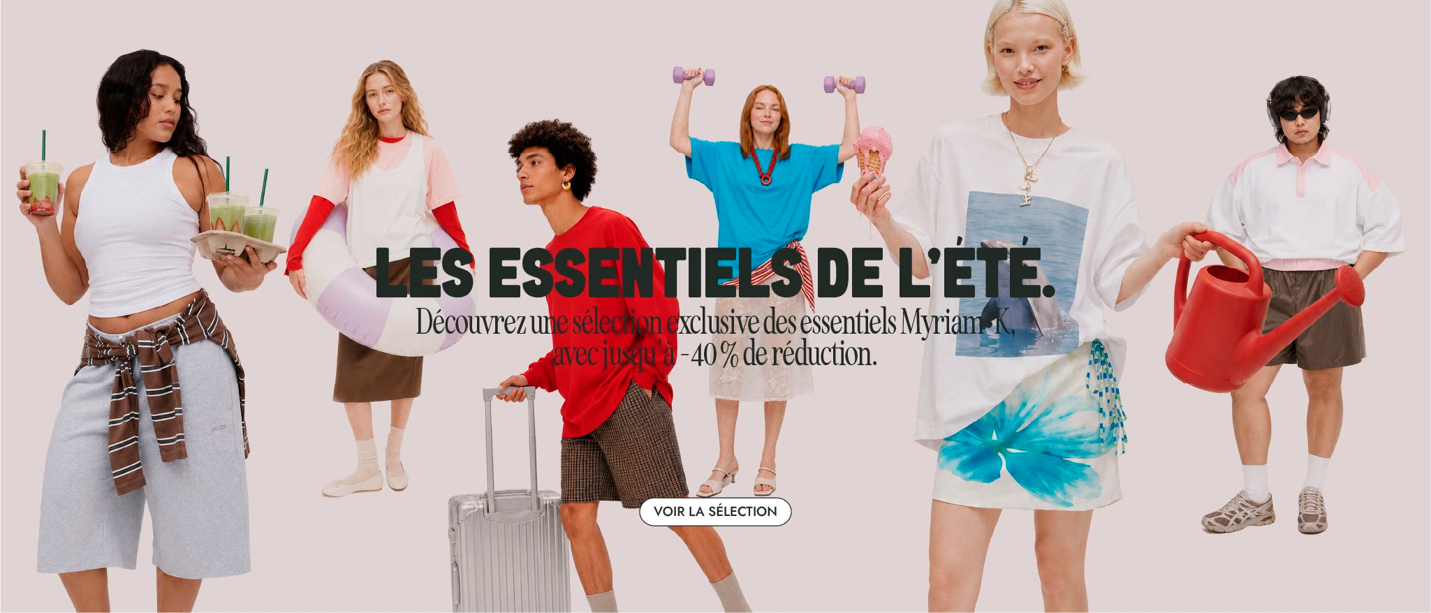 Les Essentiels de l'Été Myriam K Paris présentant une sélection de soins capillaires avec jusqu'à -40 % de réduction.