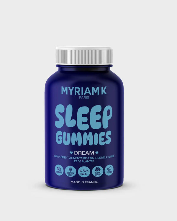 Myriam K Paris Sleep Gummies, complément alimentaire à la mélatonine sous forme de gummies fruités, favorisant un endormissement rapide et un sommeil réparateur