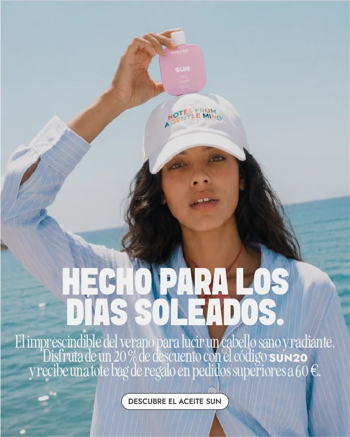 Sun Hair Oil Myriam K Paris con una promoción de verano que incluye un 20 % de descuento con el código SUN20.
