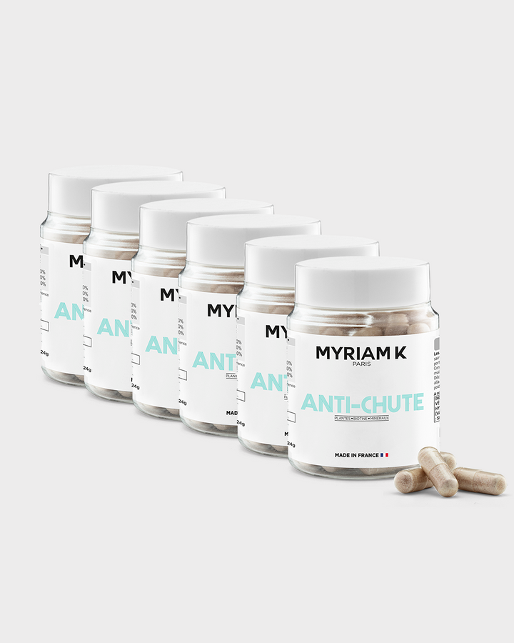 Complément alimentaire MyriamK en gélules anti-chute – Fortifie les cheveux et réduit leur perte.