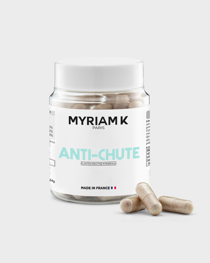 Gélules anti-chute MyriamK pour renforcer les cheveux et limiter la perte.