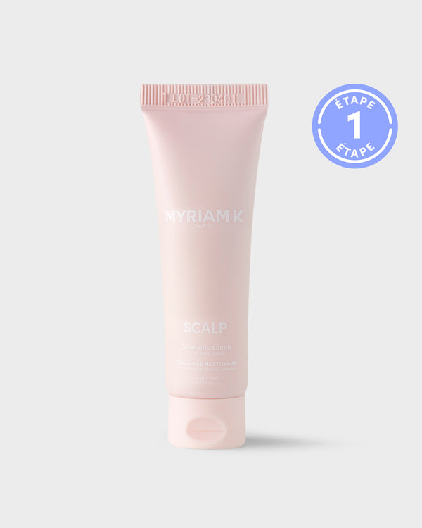 Étape 1 du rituel MyriamK format voyage : gommage purifiant cuir chevelu 30ml