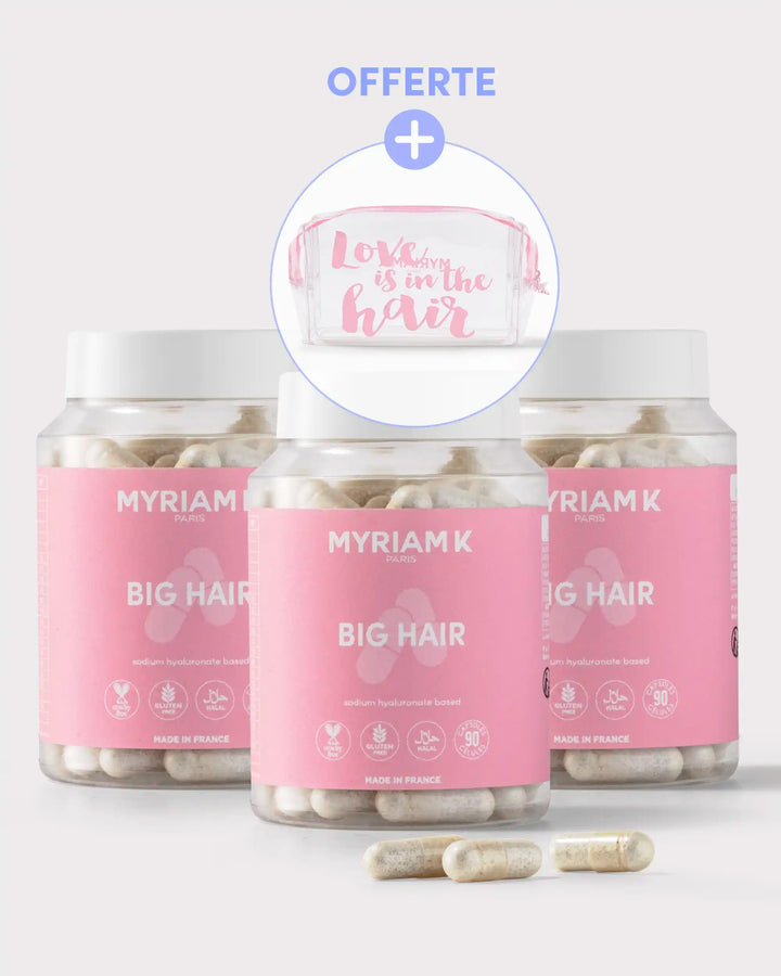 Goodies offerts avec les gélules Big Hair Booster de pousse 30 jours Myriam•K Paris – vegan, halal, made in France