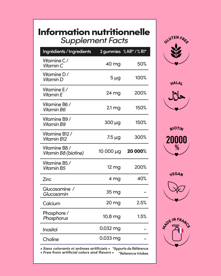 Gummies pour cheveux Myriam•K Paris® favorisant une croissance rapide et visible dès les premières semaines