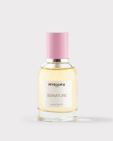Parfum signature Myriam•K Paris® en flacon élégant, fragrance capillaire iconique aux notes orientales et florales