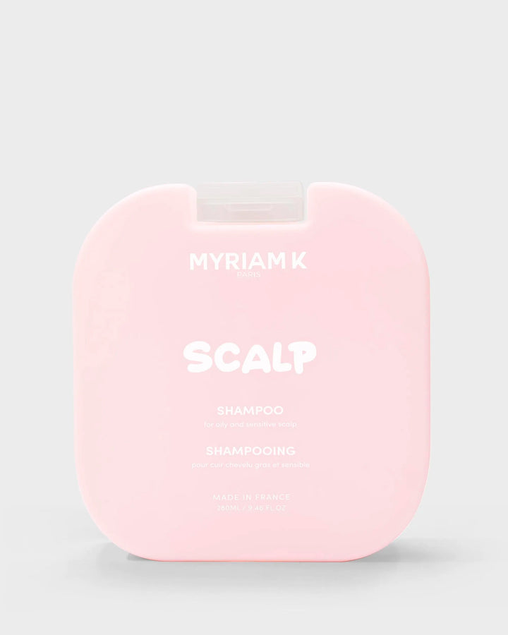 Flacon de 280 ml du Scalp Shampooing Myriam•K Paris – shampoing purifiant pour cuir chevelu irrité, élimine l’excès de sébum et apaise les démangeaisons