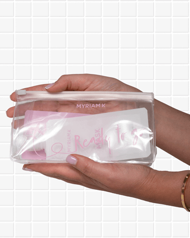 Trousse Myriam•K Paris® contenant un rituel capillaire complet en format voyage, pratique, élégante et réutilisable